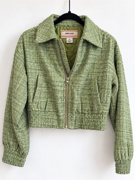 Kimchi Blue Jackets & Blazers - Kimchi Blue Urban Outfitters Green Tweed Cropped Bomber Jacket M